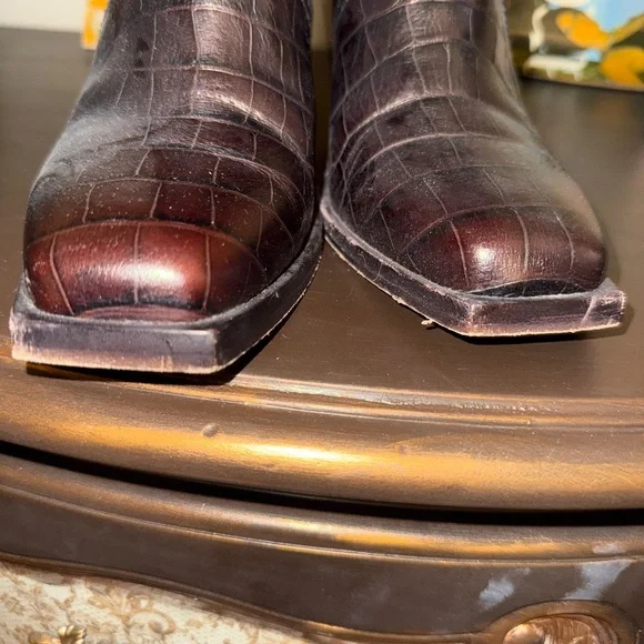 Loeffler Randall Dark Brown Croc-Embossed  Knee Boots- Leather - Picture 6 of 8